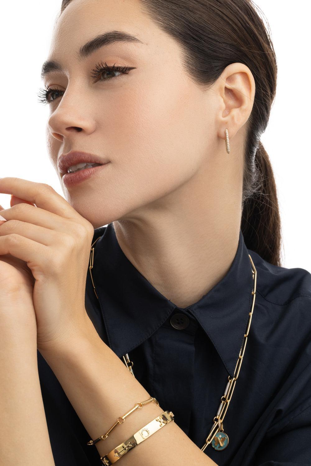 Small Diamond Chubby Fob Earring-YELLOW GOLD-JEWELRYFINE JEWELEARRING-FOUNDRAE