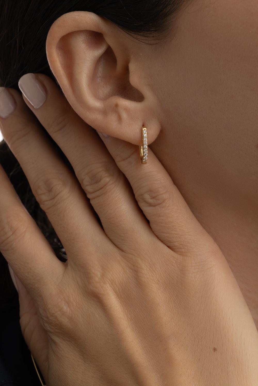 Petite Pave Diamond Fob Earring-YELLOW GOLD-JEWELRYFINE JEWELEARRING-FOUNDRAE