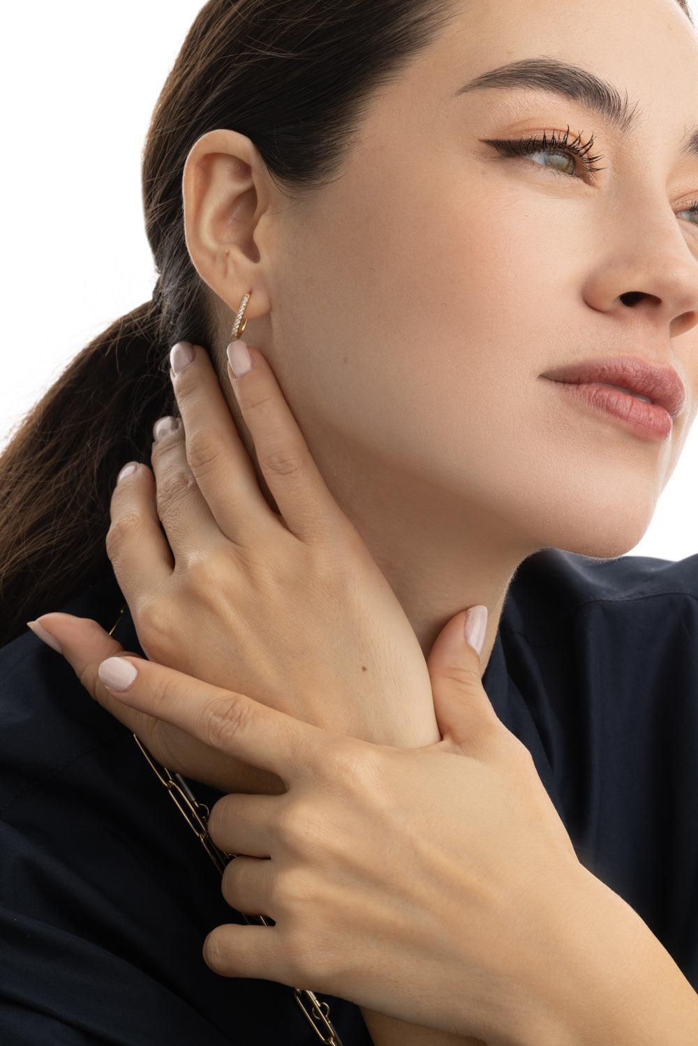 Petite Pave Diamond Fob Earring-YELLOW GOLD-JEWELRYFINE JEWELEARRING-FOUNDRAE