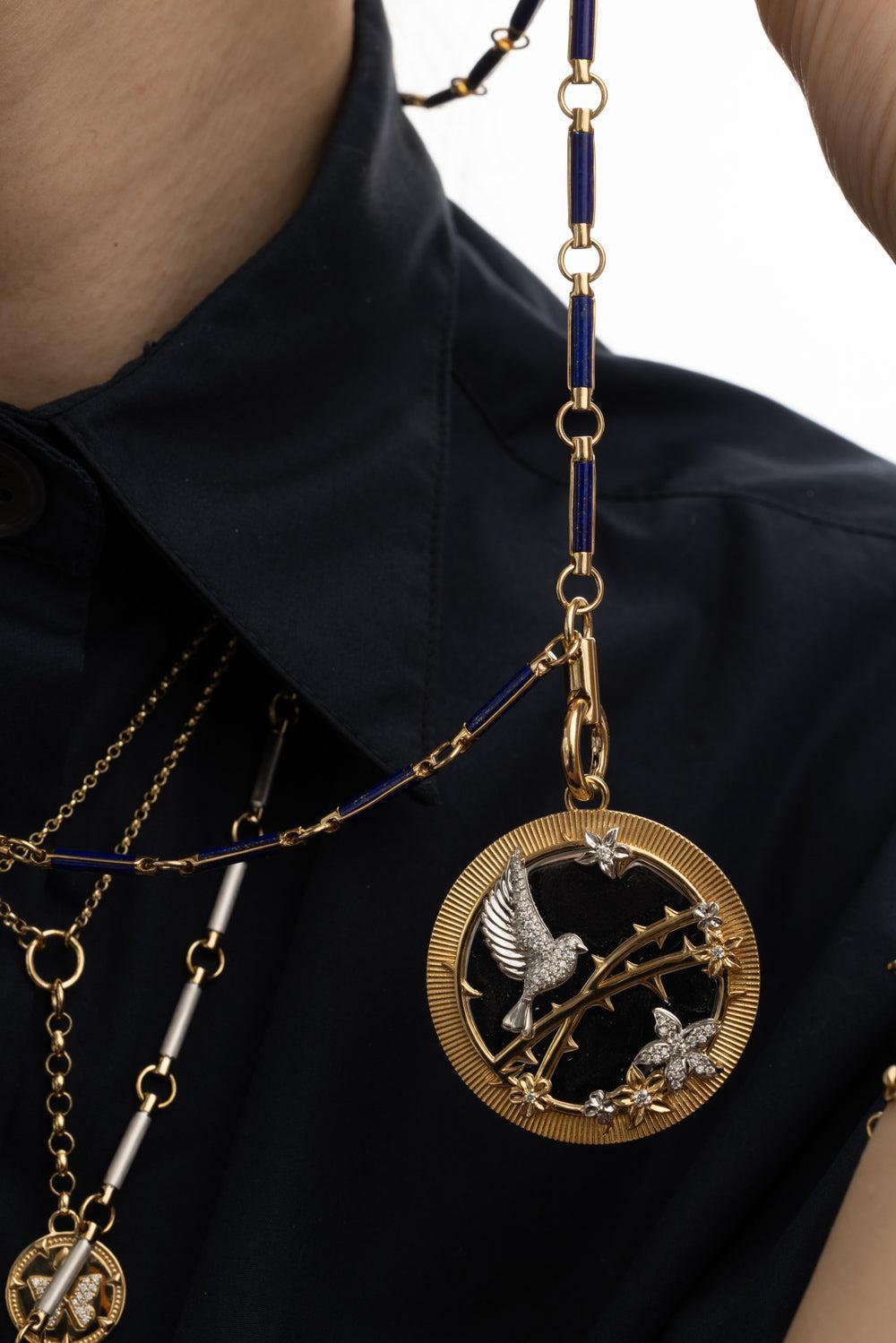 Lapis Stone Hanging Clockweight Chain-YELLOW GOLD-24-JEWELRYFINE JEWELNECKLACE O-FOUNDRAE