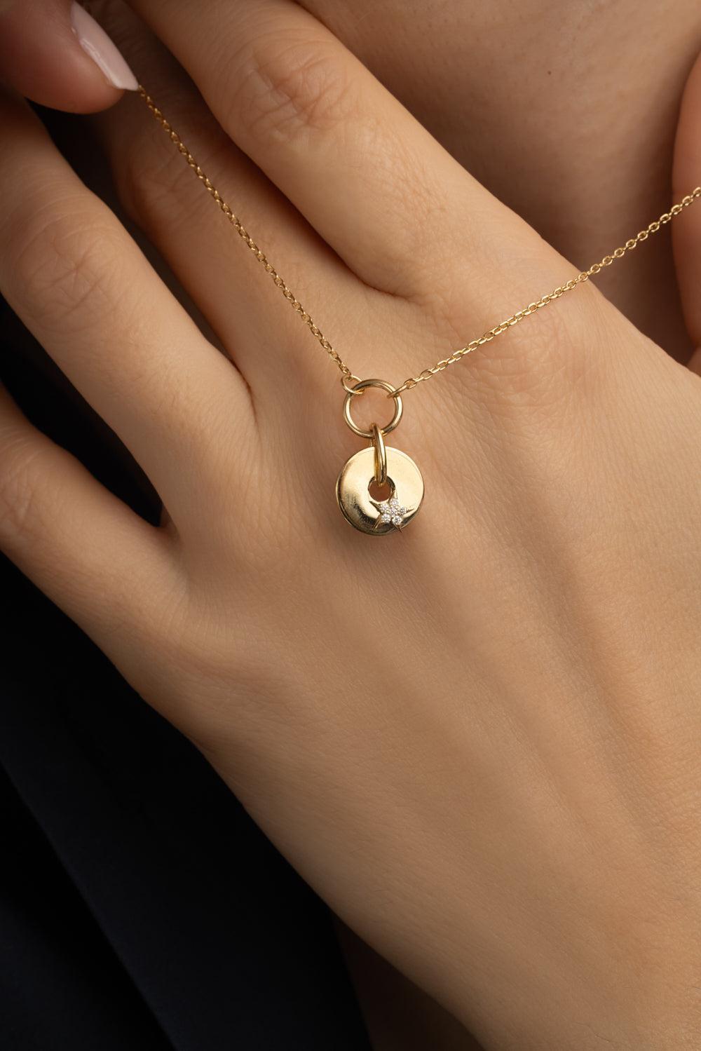 Gold Star Disk Necklace-YELLOW GOLD-JEWELRYFINE JEWELNECKLACE O-FOUNDRAE