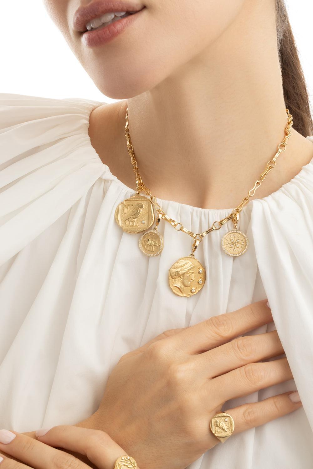 Large Goddess of Mothers Diamond Coin Pendant-YELLOW GOLD-JEWELRYFINE JEWELPENDANT-AZLEE