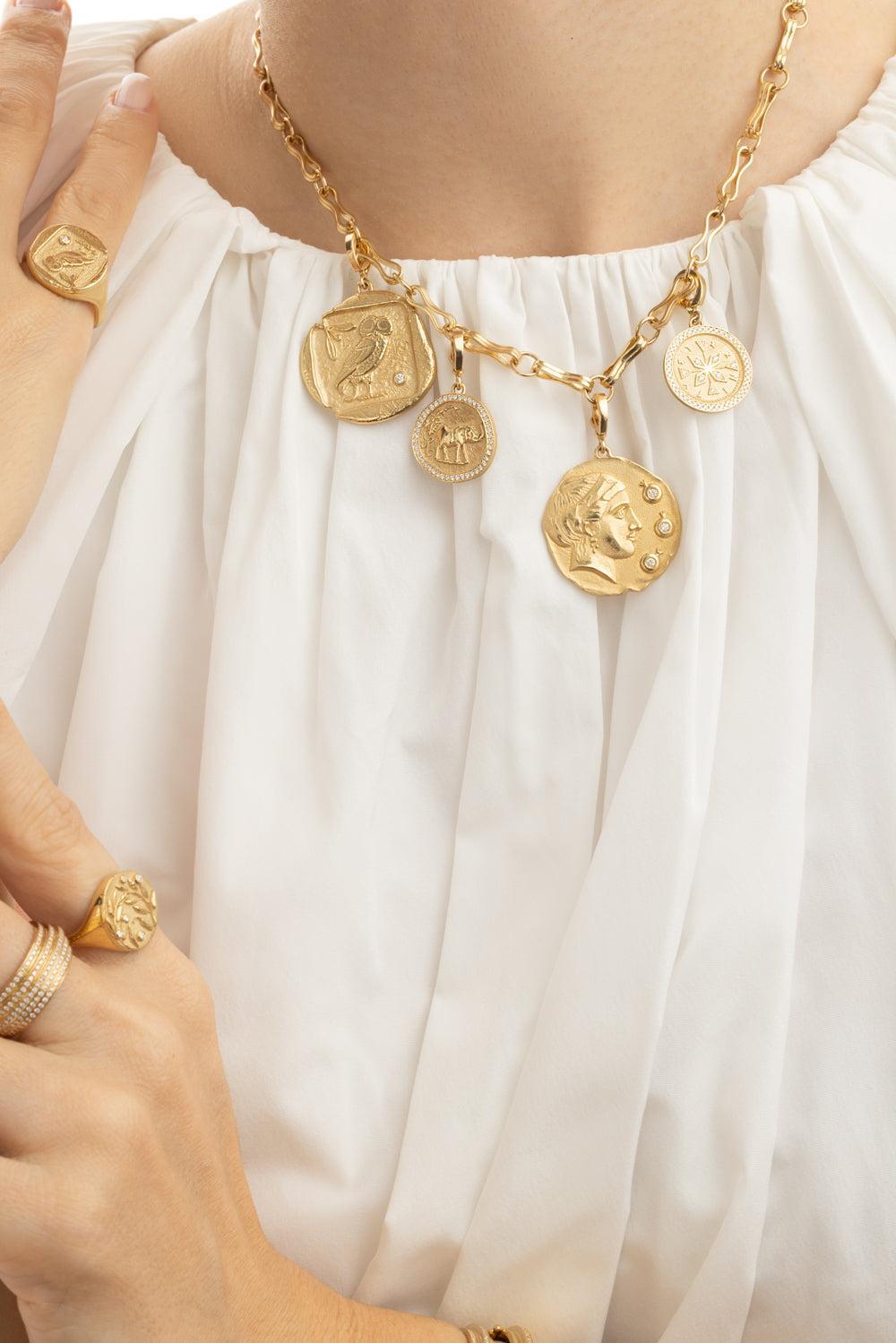 Large Goddess of Mothers Diamond Coin Pendant-YELLOW GOLD-JEWELRYFINE JEWELPENDANT-AZLEE