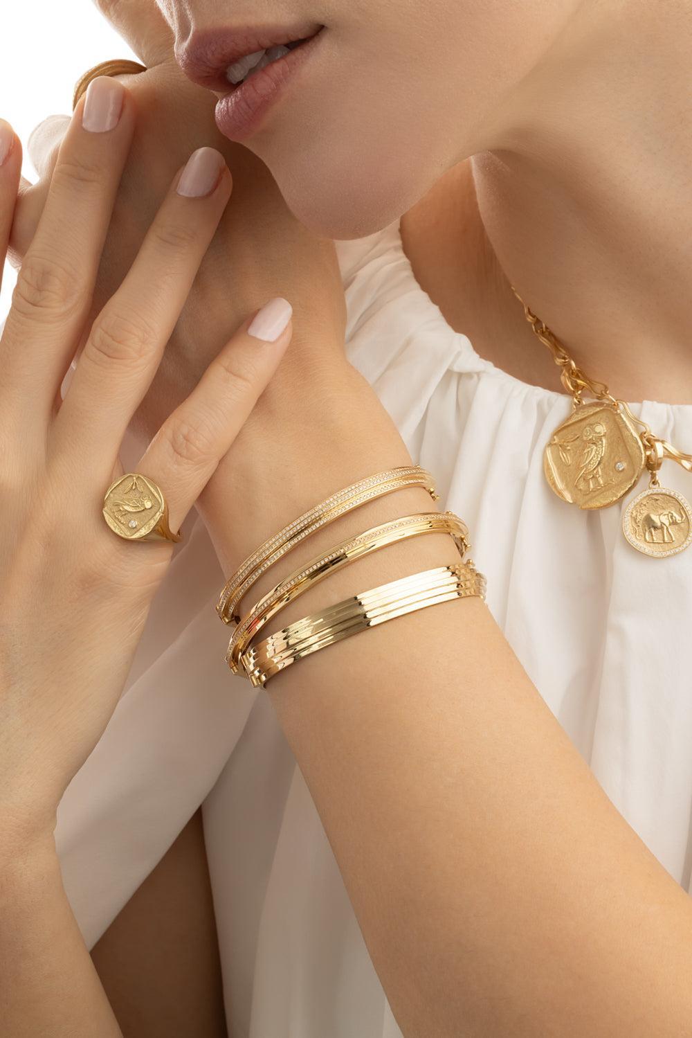 Three Tier Staircase Full Diamond Bangle Bracelet-YELLOW GOLD-SMALL-JEWELRYFINE JEWELBRACELET O-AZLEE