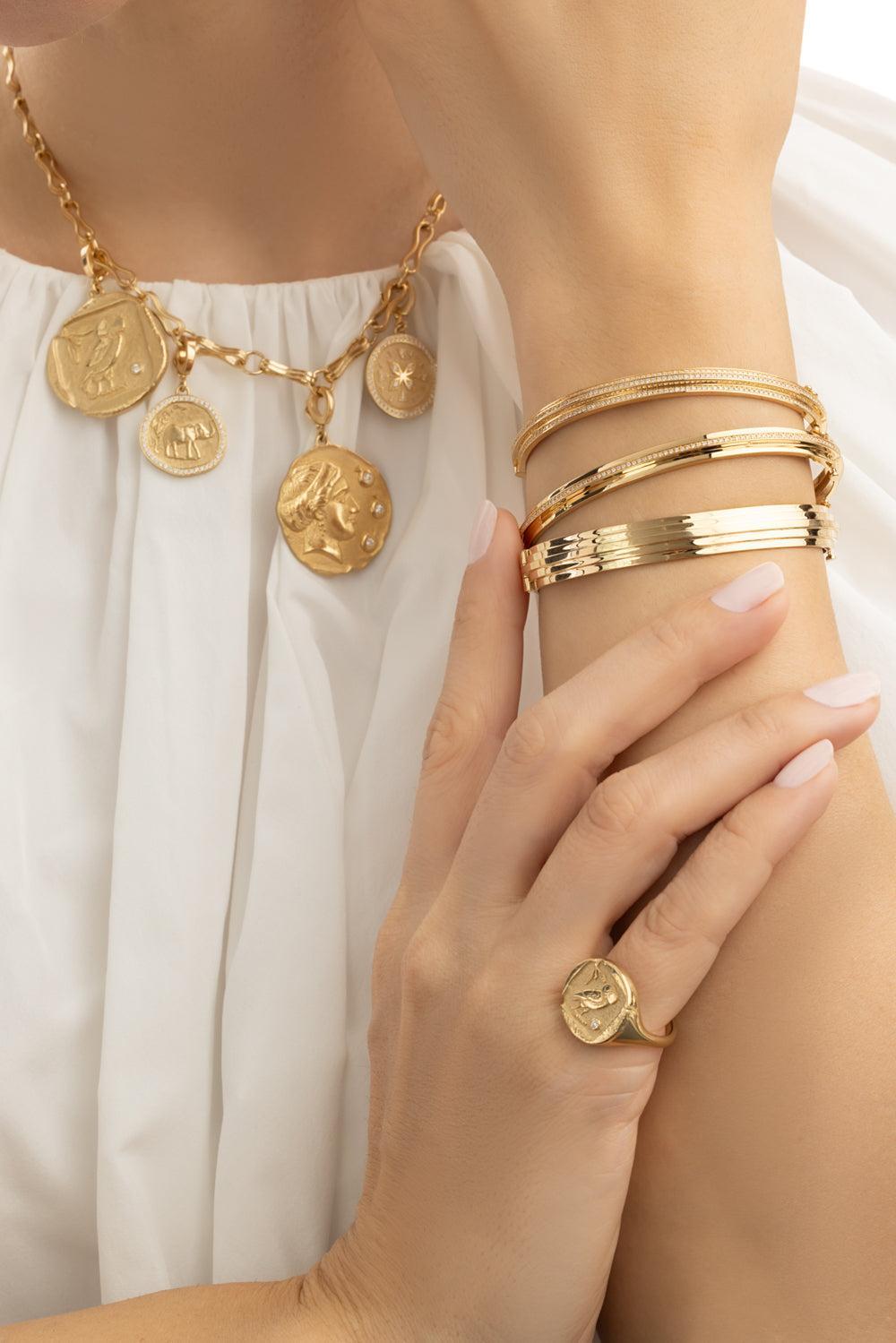 Three Tier Staircase Diamond Bangle Bracelet-YELLOW GOLD-MEDIUM-JEWELRYFINE JEWELBRACELET O-AZLEE