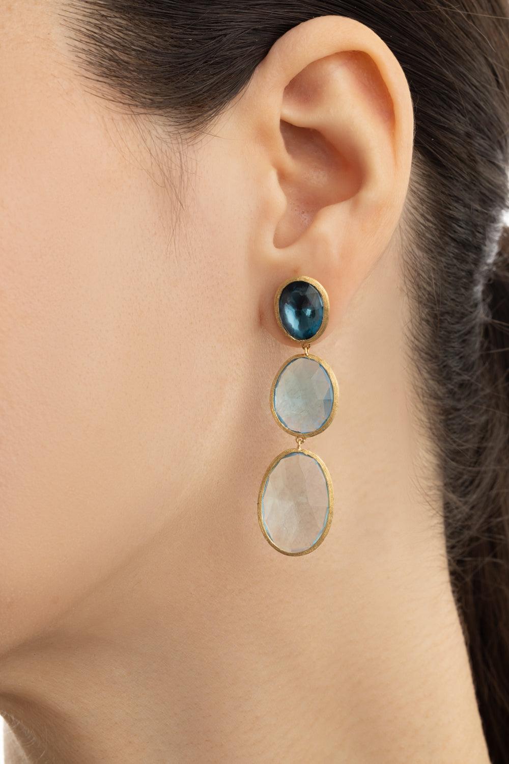 Three-Stone Mixed Topaz Lunaria Earrings-YELLOW GOLD-JEWELRYFINE JEWELEARRING-MARCO BICEGO