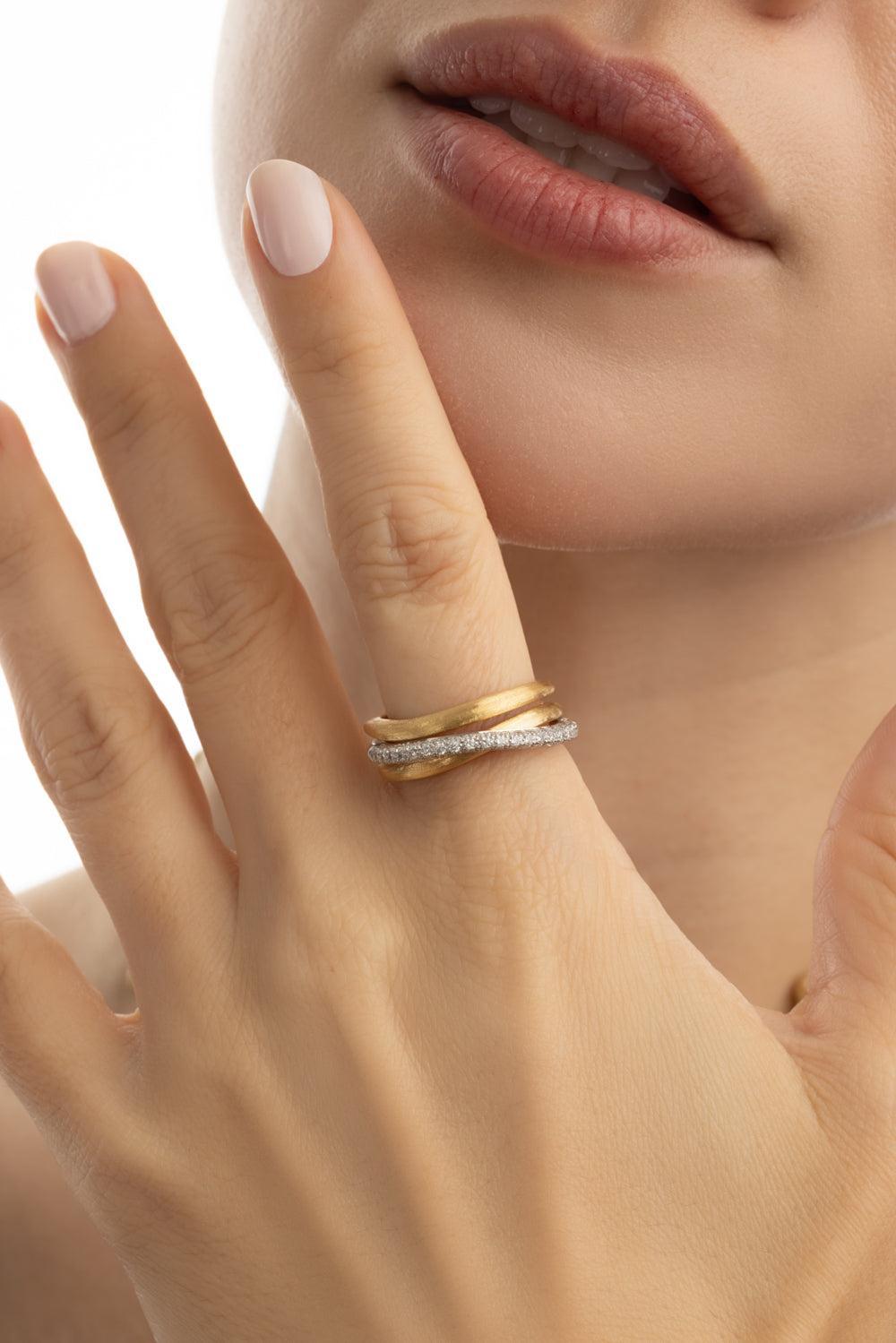 Three Strand Diamond Jaipur Ring-YELLOW GOLD-7-JEWELRYFINE JEWELRING-MARCO BICEGO