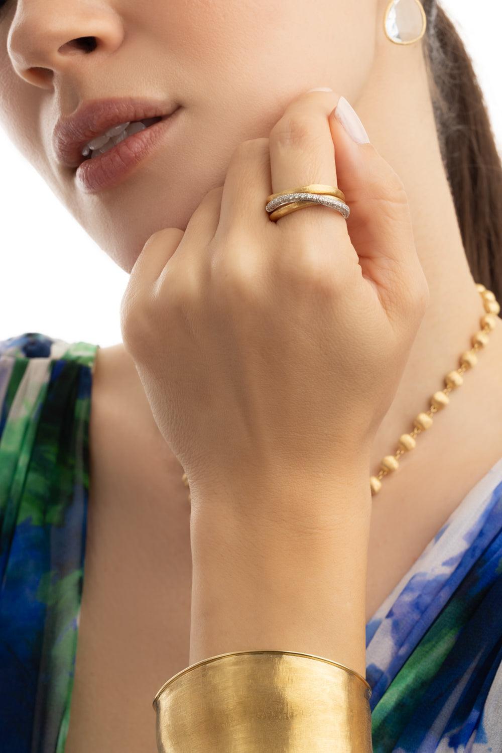 Three Strand Diamond Jaipur Ring-YELLOW GOLD-7-JEWELRYFINE JEWELRING-MARCO BICEGO