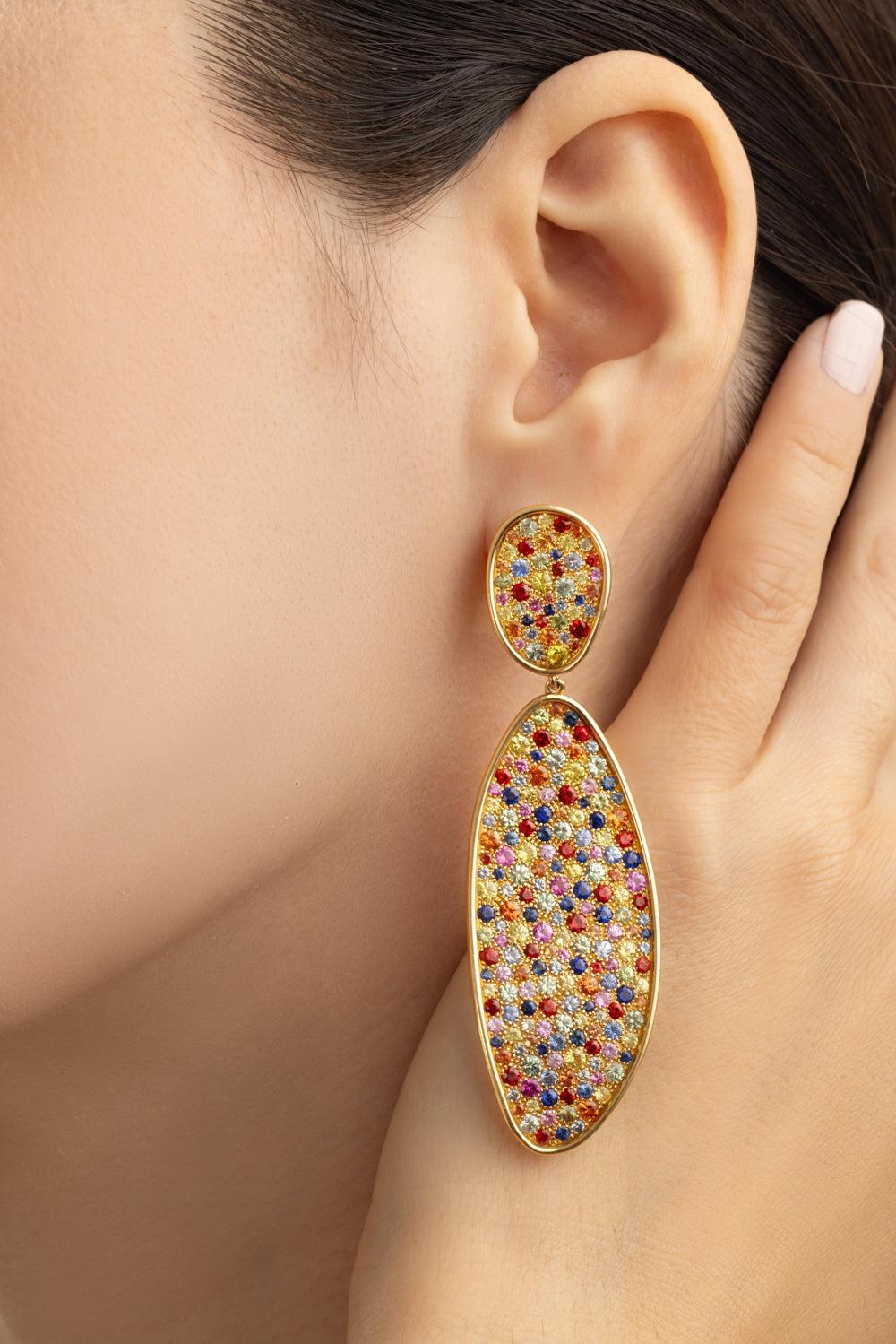 Convertible Sapphire Statement Lunaria Earrings-YELLOW GOLD-JEWELRYFINE JEWELEARRING-MARCO BICEGO