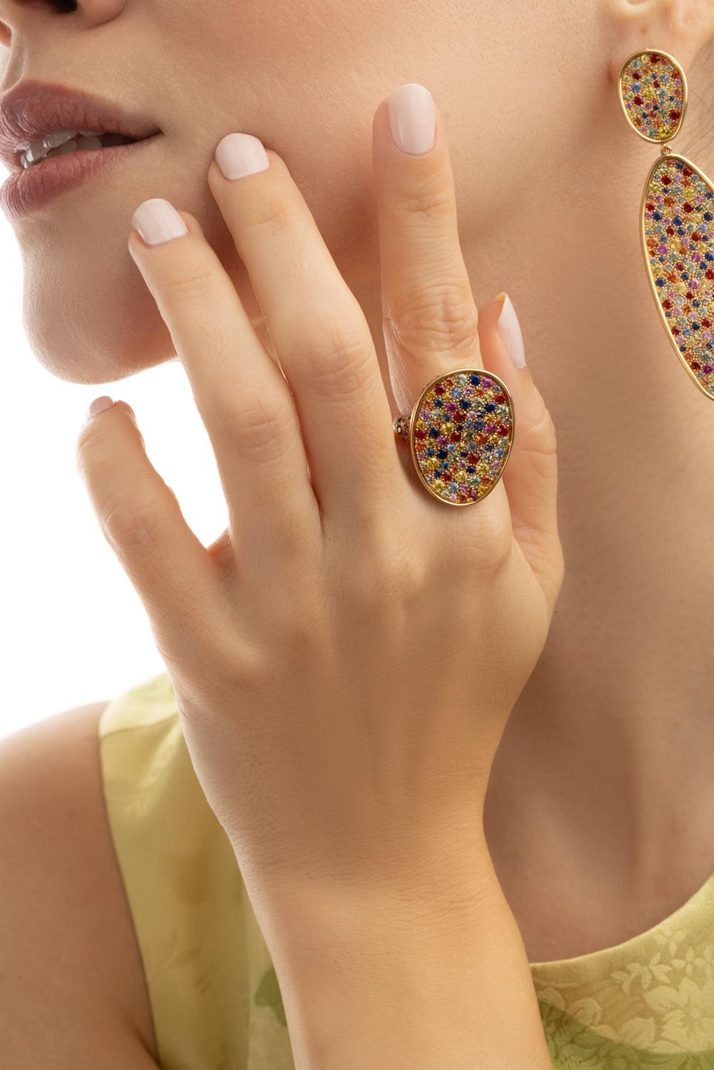 Multi Color Sapphire Lunaria Ring-YELLOW GOLD-7-JEWELRYFINE JEWELRING-MARCO BICEGO