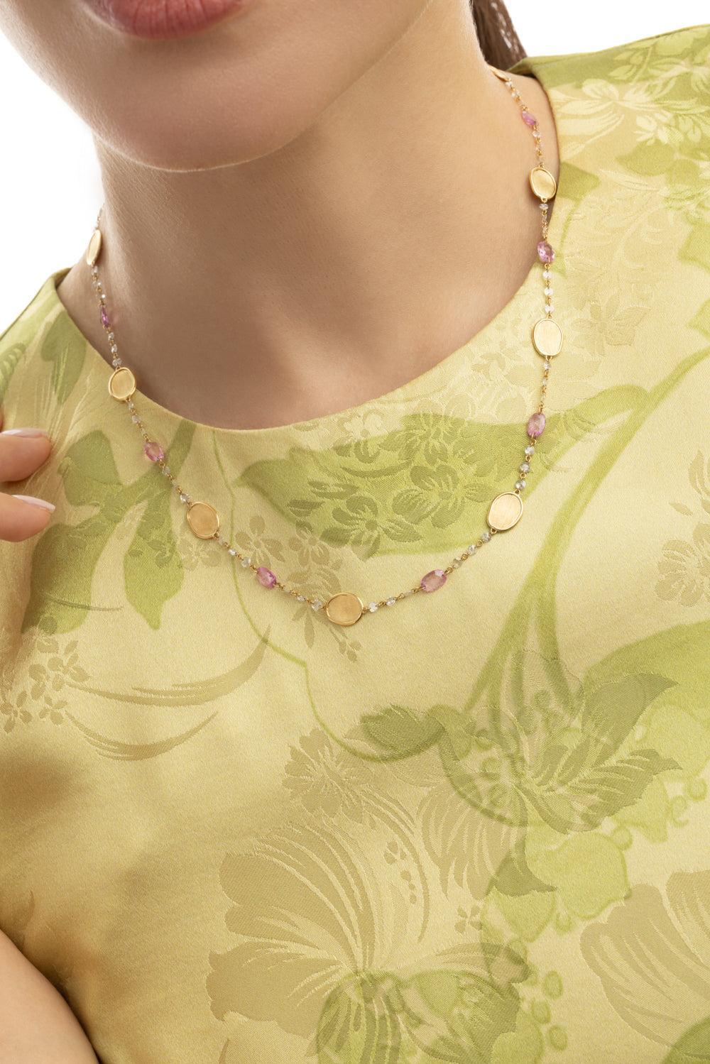 Diamond Pink Sapphire Necklace-YELLOW GOLD-16.5-JEWELRYFINE JEWELNECKLACE O-MARCO BICEGO