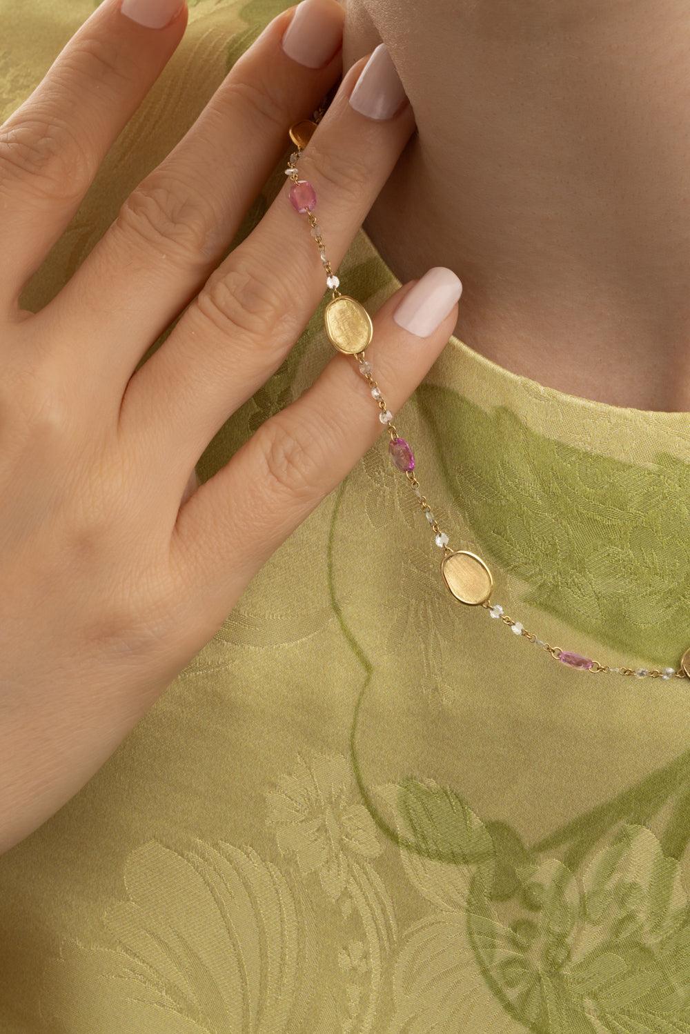 Diamond Pink Sapphire Necklace-YELLOW GOLD-16.5-JEWELRYFINE JEWELNECKLACE O-MARCO BICEGO