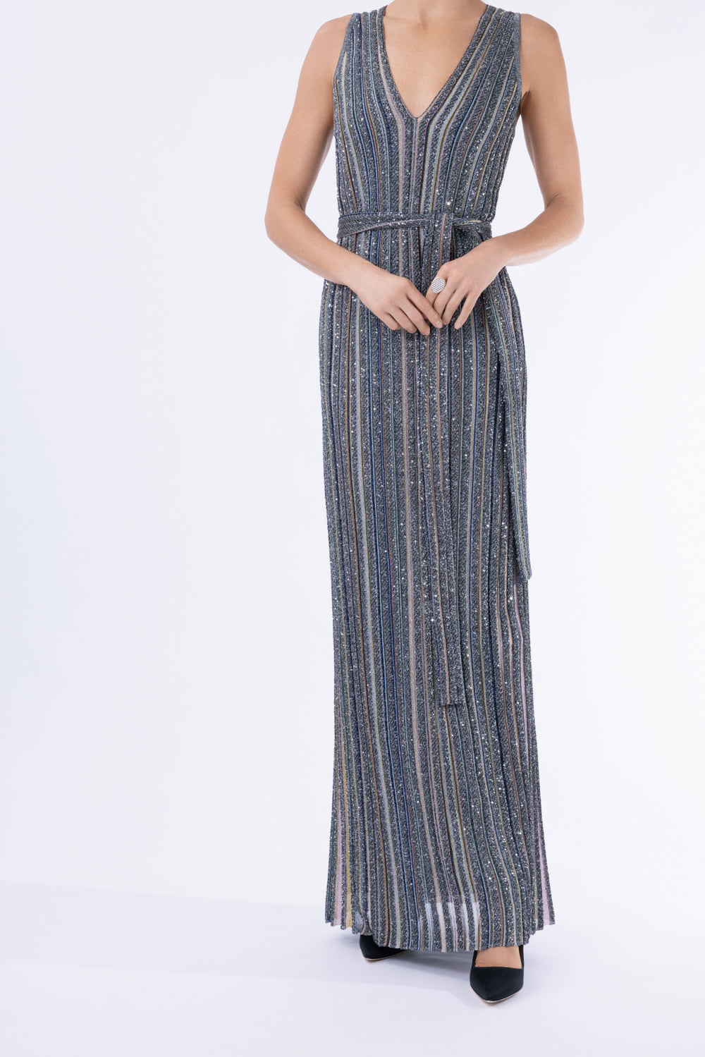 Sleeveless Long Knit Dress - Multicolor Black