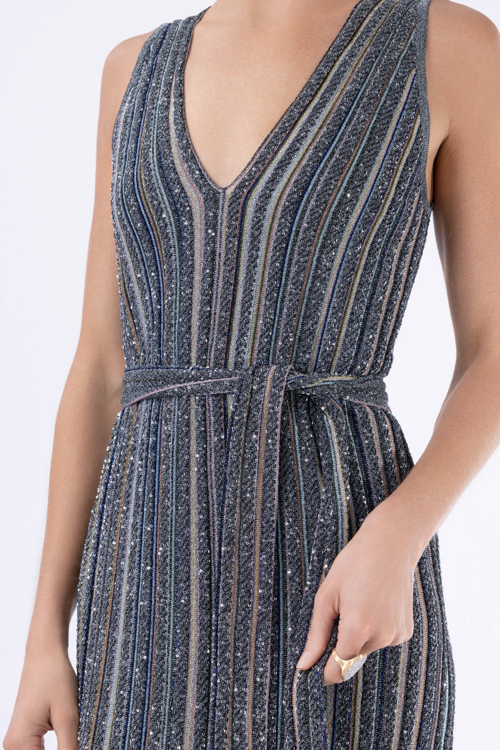 Sleeveless Long Knit Dress - Multicolor Black