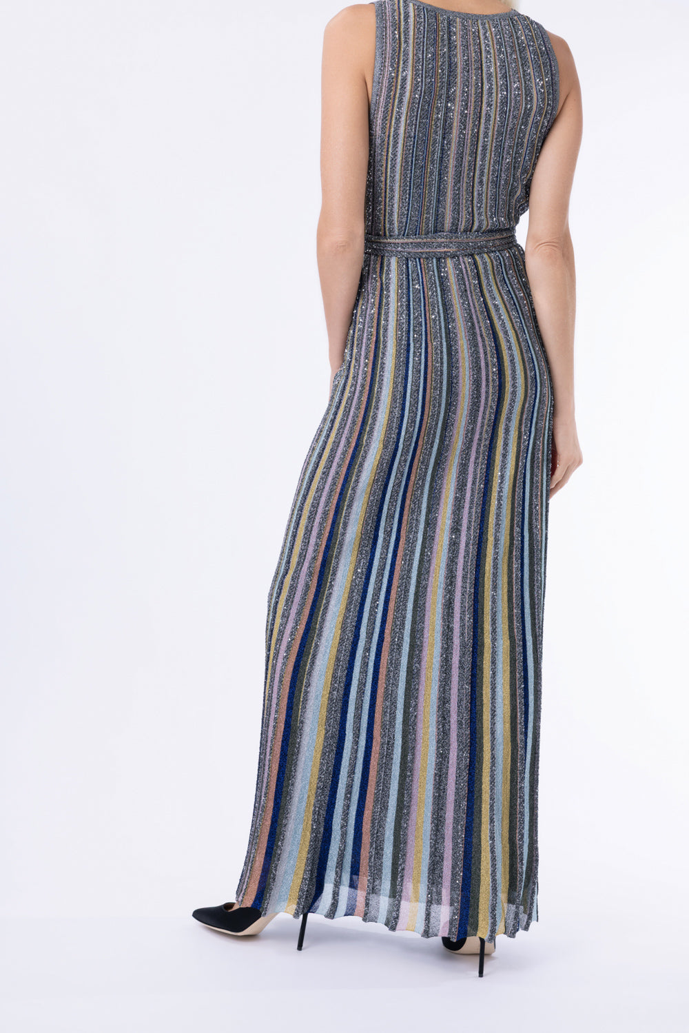 Sleeveless Long Knit Dress - Multicolor Black