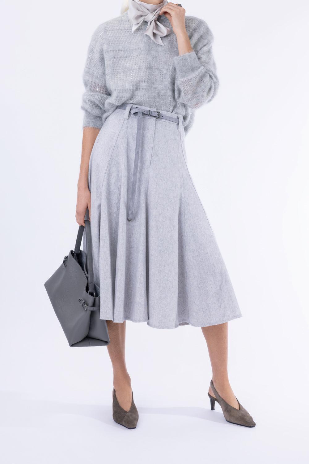 Long Sleeve Plaid Embroiered Sweater-GREY-XS-CLOTHINGTOPKNITS-BRUNELLO CUCINELLI