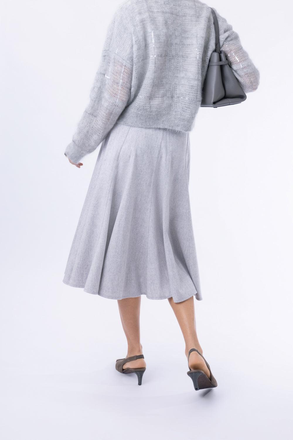 Long Sleeve Plaid Embroiered Sweater-GREY-XS-CLOTHINGTOPKNITS-BRUNELLO CUCINELLI