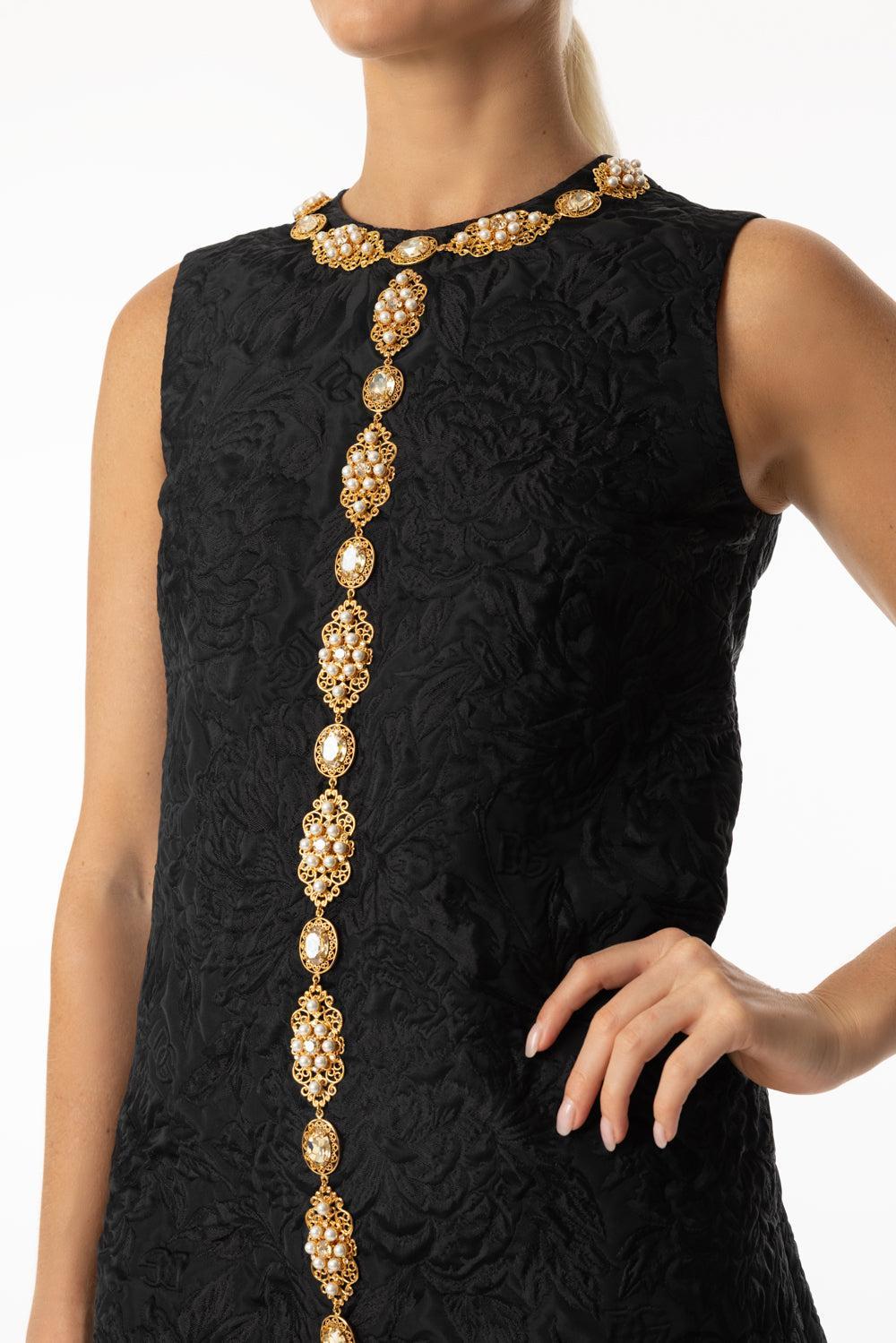 Floral Short Dress-BLACK-42-CLOTHINGDRESSCOCKTAIL-DOLCE & GABBANA