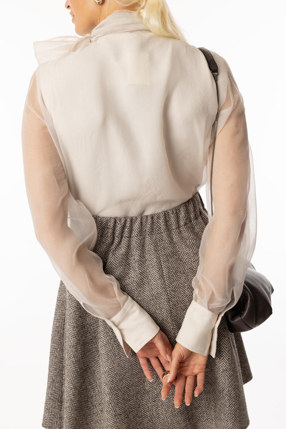 Crispy Bow Blouse-CHAMPAGNE-XS-CLOTHINGTOPBLOUSE-BRUNELLO CUCINELLI