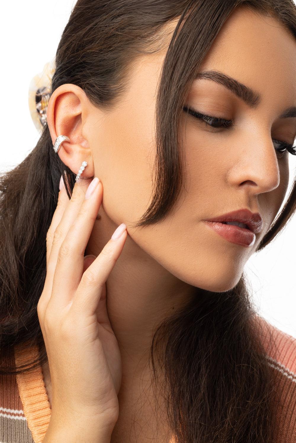 Baguette Wave Ear Cuff-WHITE GOLD-JEWELRYFINE JEWELEARRING-ANITA KO