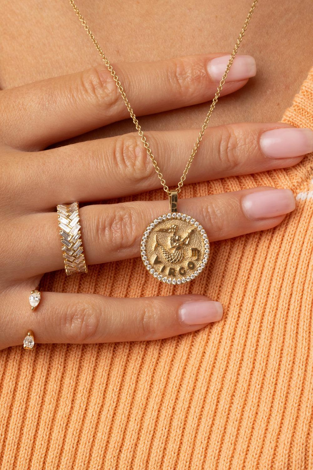 Virgo Diamond Zodiac Pendant Necklace-YELLOW GOLD-JEWELRYFINE JEWELNECKLACE O-ANITA KO