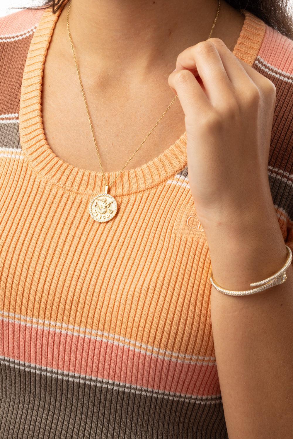 Virgo Diamond Zodiac Pendant Necklace-YELLOW GOLD-JEWELRYFINE JEWELNECKLACE O-ANITA KO