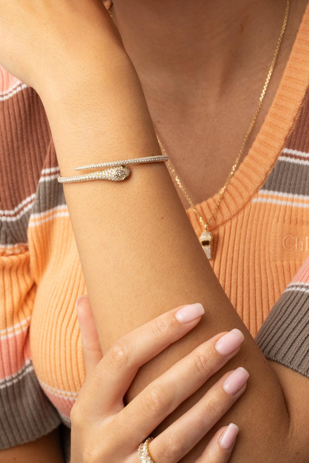 Diamond Snake Coil Bracelet-YELLOW GOLD-JEWELRYFINE JEWELBRACELET O-ANITA KO