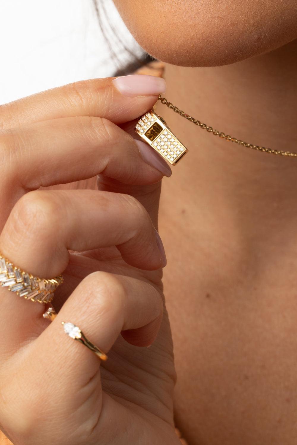 Emerald Diamond Baby Whistle Necklace-YELLOW GOLD-20-JEWELRYFINE JEWELNECKLACE O-ANITA KO