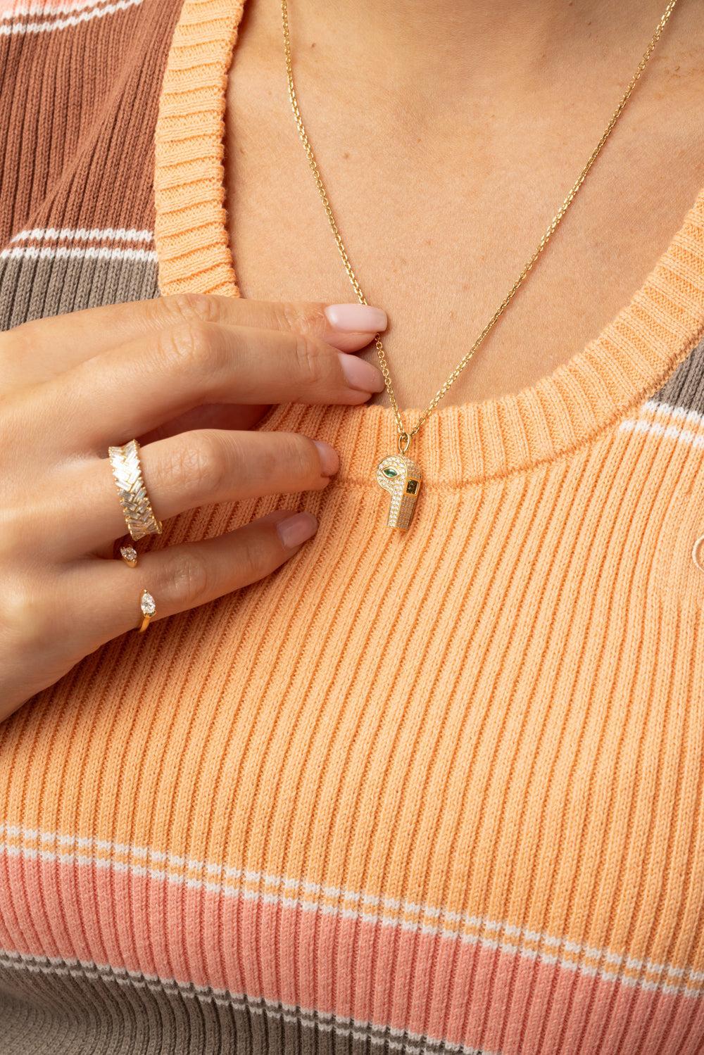 Emerald Diamond Baby Whistle Necklace-YELLOW GOLD-20-JEWELRYFINE JEWELNECKLACE O-ANITA KO