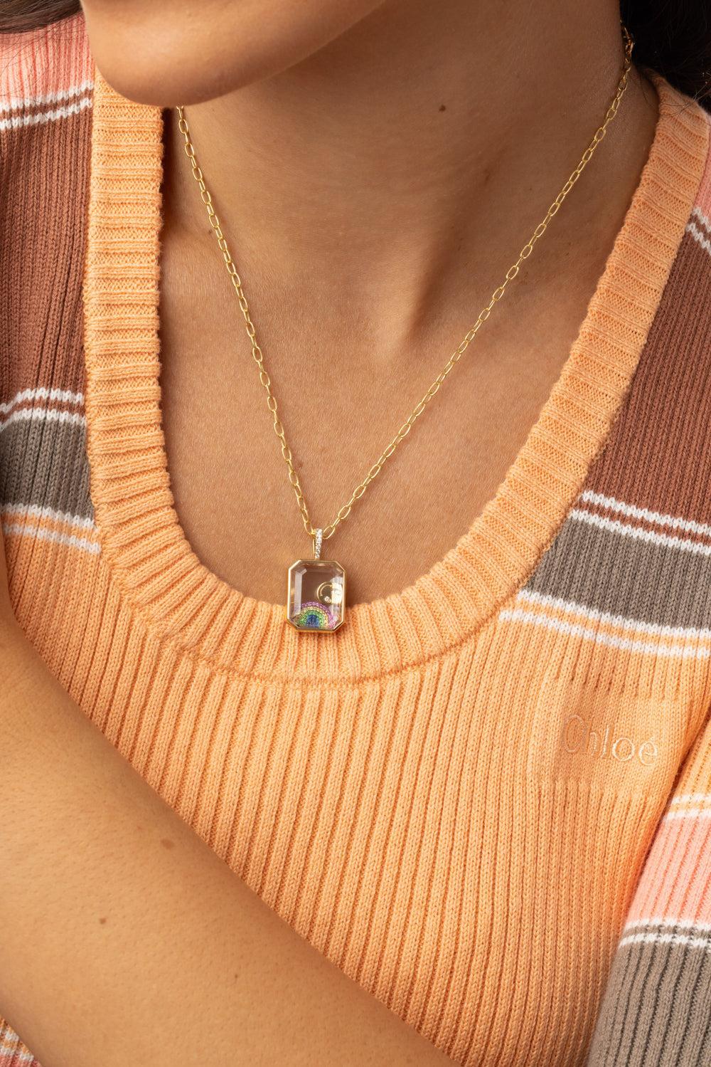 Baguette Diamond Oval Locket Necklace-YELLOW GOLD-18-JEWELRYFINE JEWELNECKLACE O-LOQUET