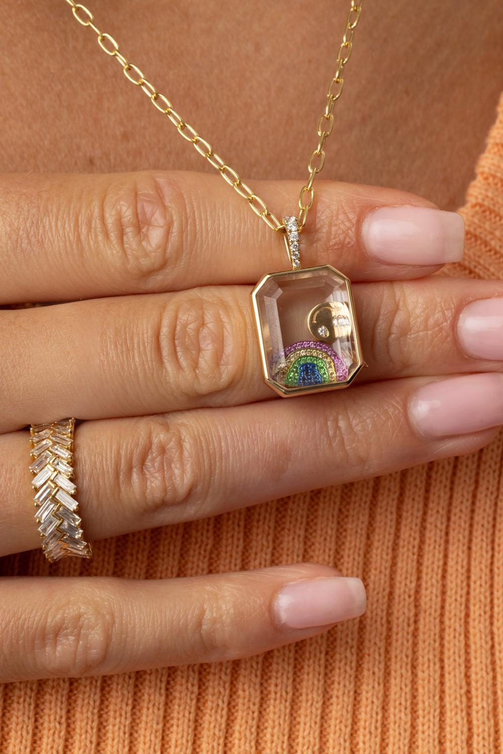 Large Sapphire Rainbow Charm-YELLOW GOLD-JEWELRYFINE JEWELPENDANT-LOQUET