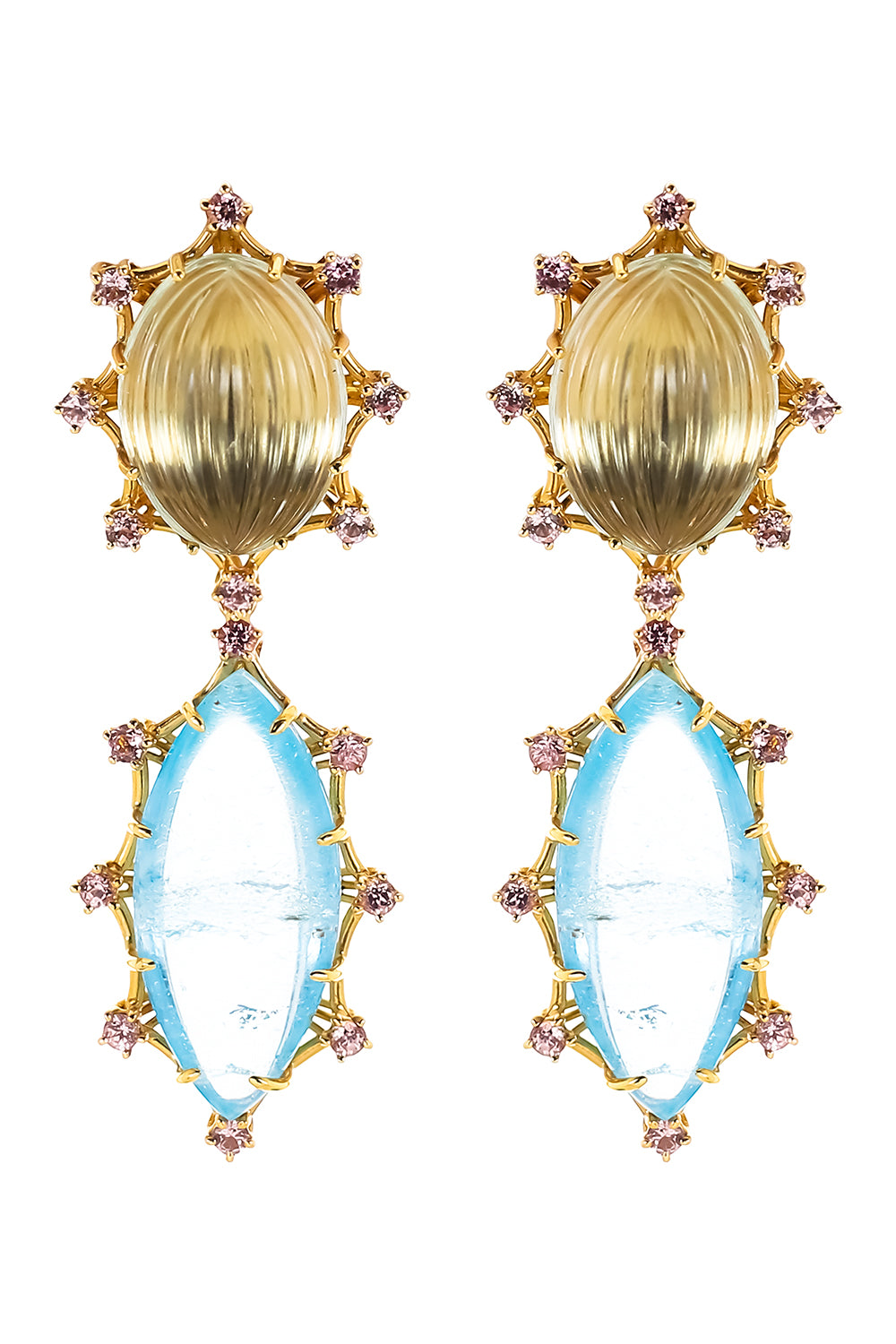 Green Amethyst Aquamarine Garnet Drop Earrings