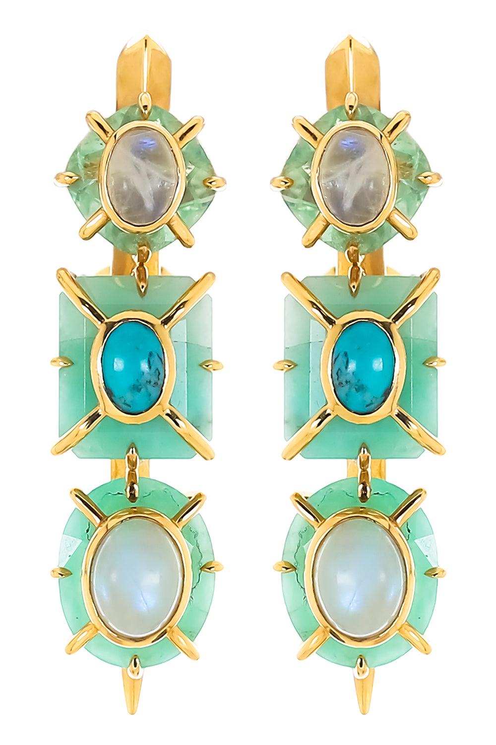 Emerald Moonstone Fluorite Turquoise Drop Earrings
