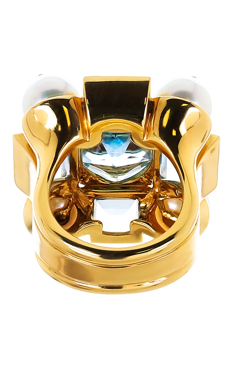 Blue Topaz Pearl Cross Ring