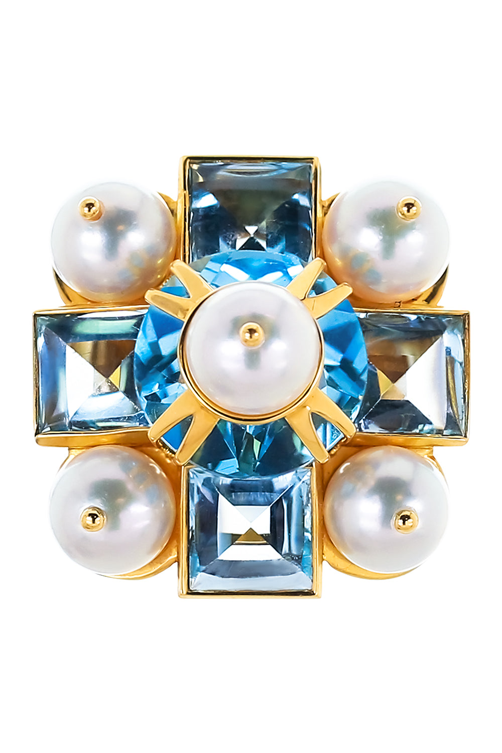 Blue Topaz Pearl Cross Ring