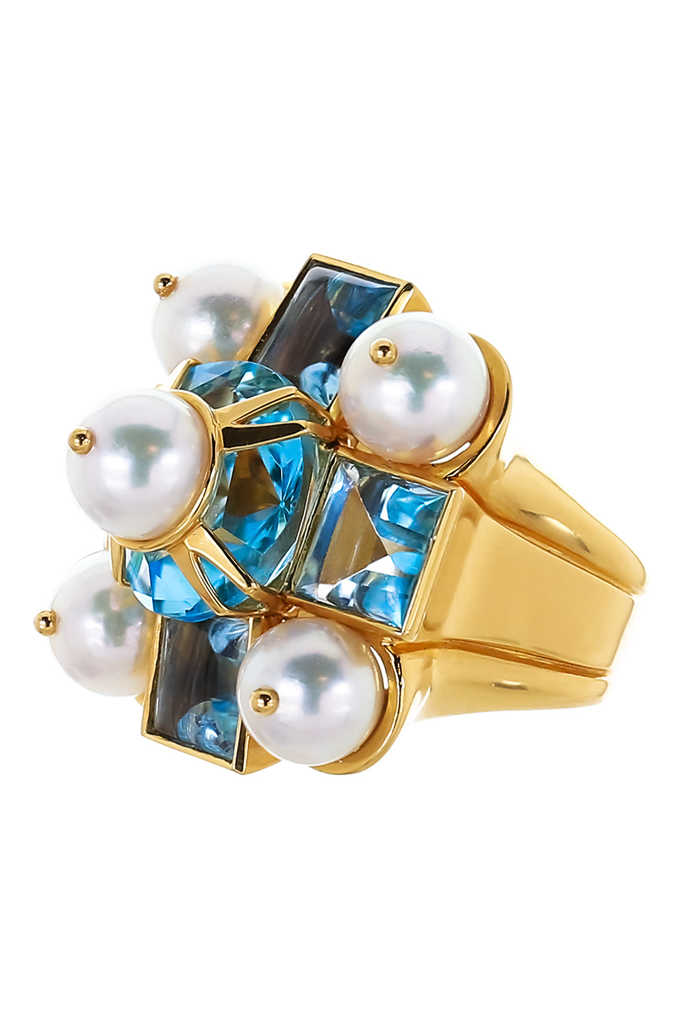 Blue Topaz Pearl Cross Ring