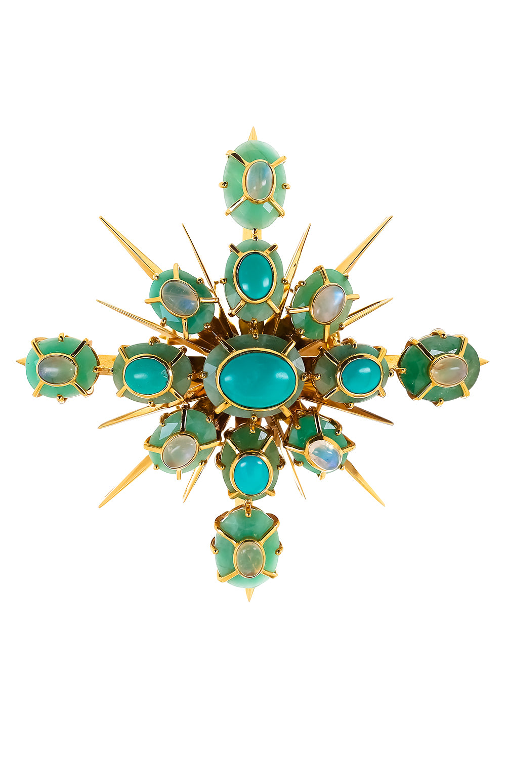 Emerald Turquoise Moonstone Brooch