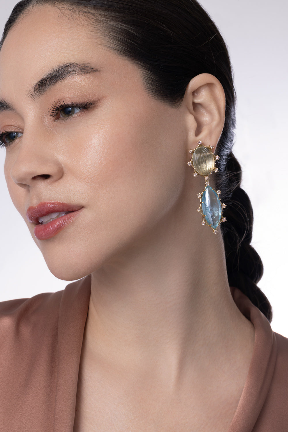 Green Amethyst Aquamarine Garnet Drop Earrings