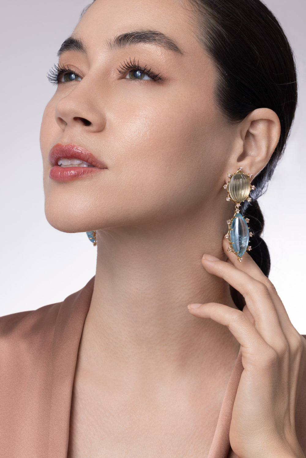 Green Amethyst Aquamarine Garnet Drop Earrings
