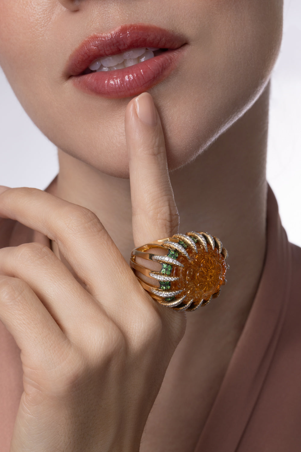 Citrine Tsavorite Diamond Ring