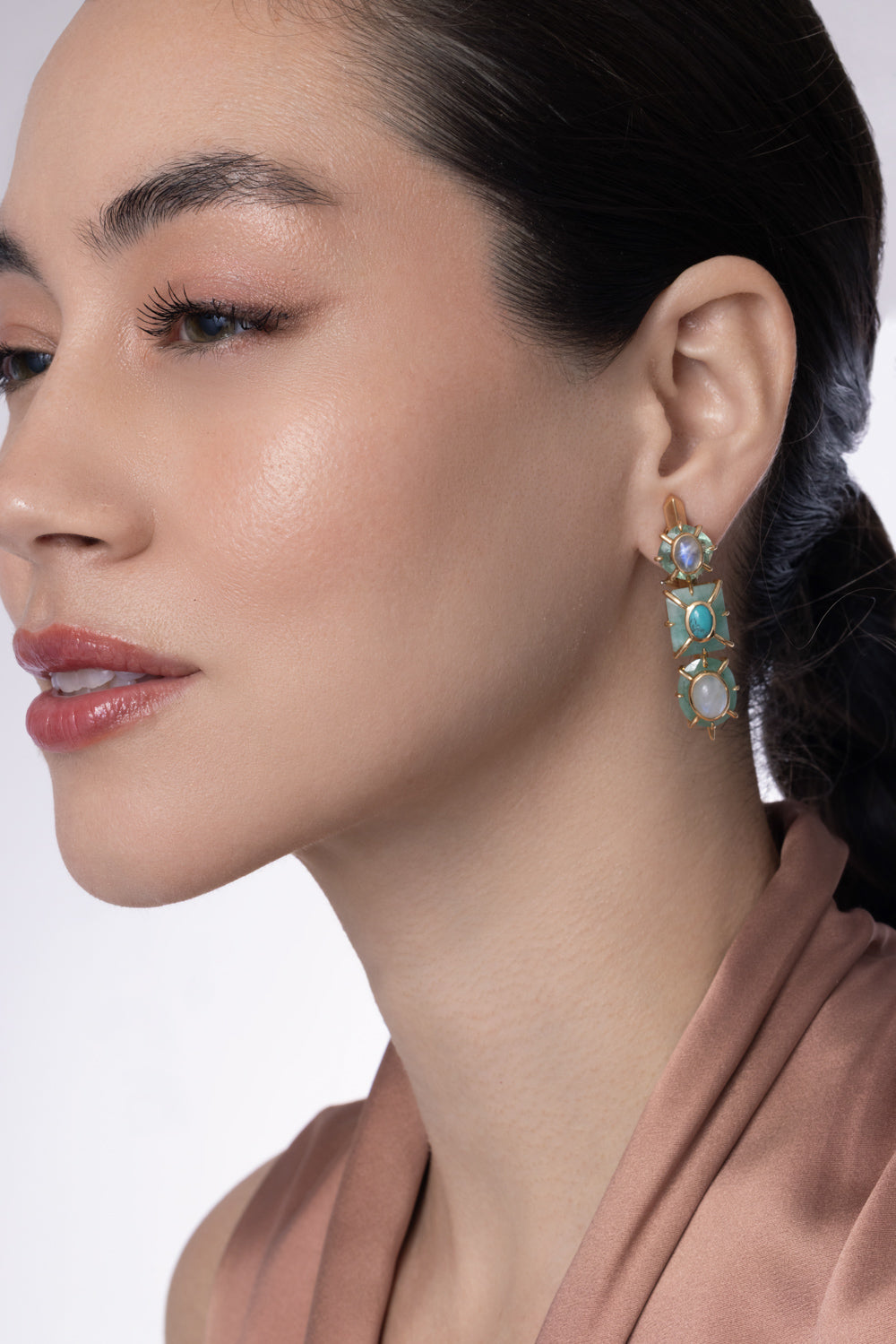 Emerald Moonstone Fluorite Turquoise Drop Earrings