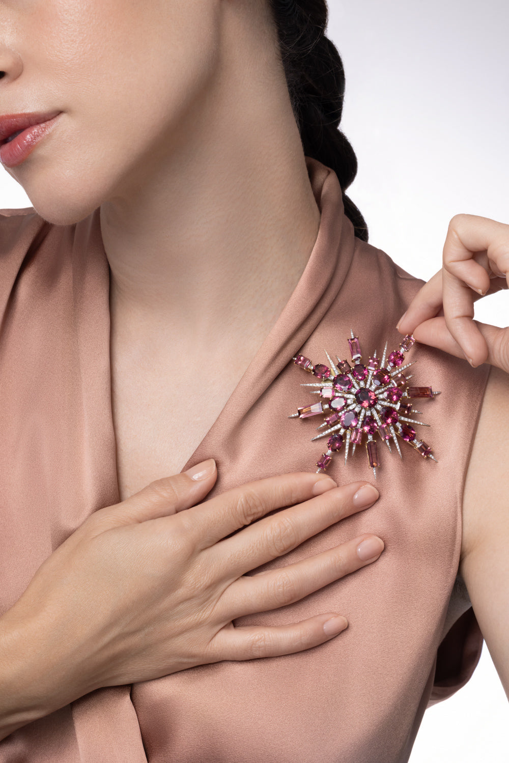 Pink Tourmaline Diamond Brooch