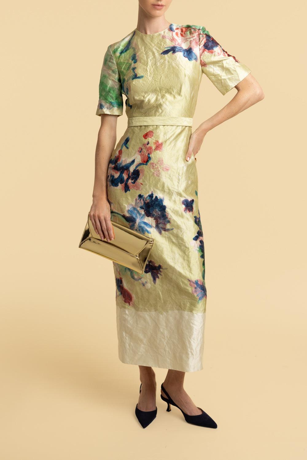 Textured Short Sleeve Midi Dress-ARGRDVNY-2-CLOTHINGDRESSCASUAL-ERDEM