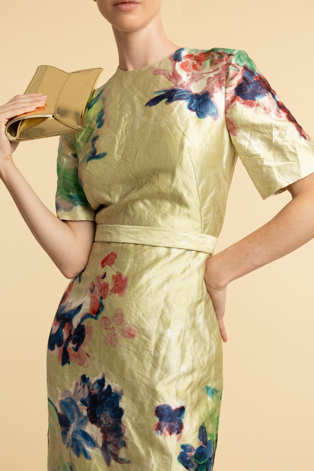 Textured Short Sleeve Midi Dress-ARGRDVNY-2-CLOTHINGDRESSCASUAL-ERDEM