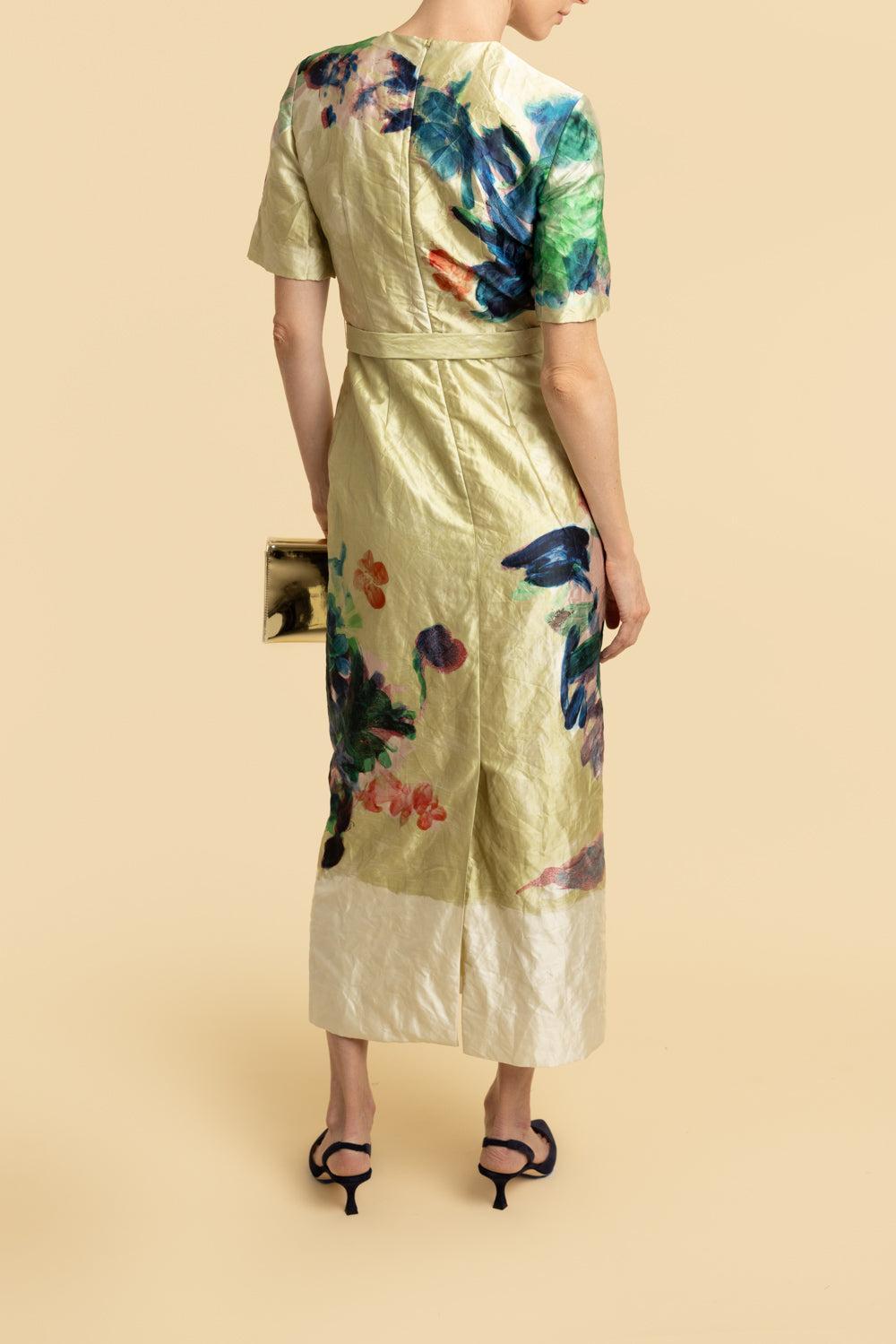 Textured Short Sleeve Midi Dress-ARGRDVNY-2-CLOTHINGDRESSCASUAL-ERDEM