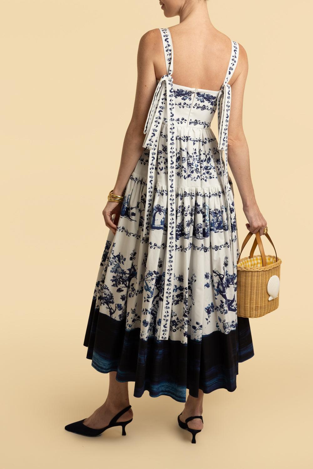 Erdem Women's Floral Dyed-Hem Midi-Dress - Cyanotype Etching White