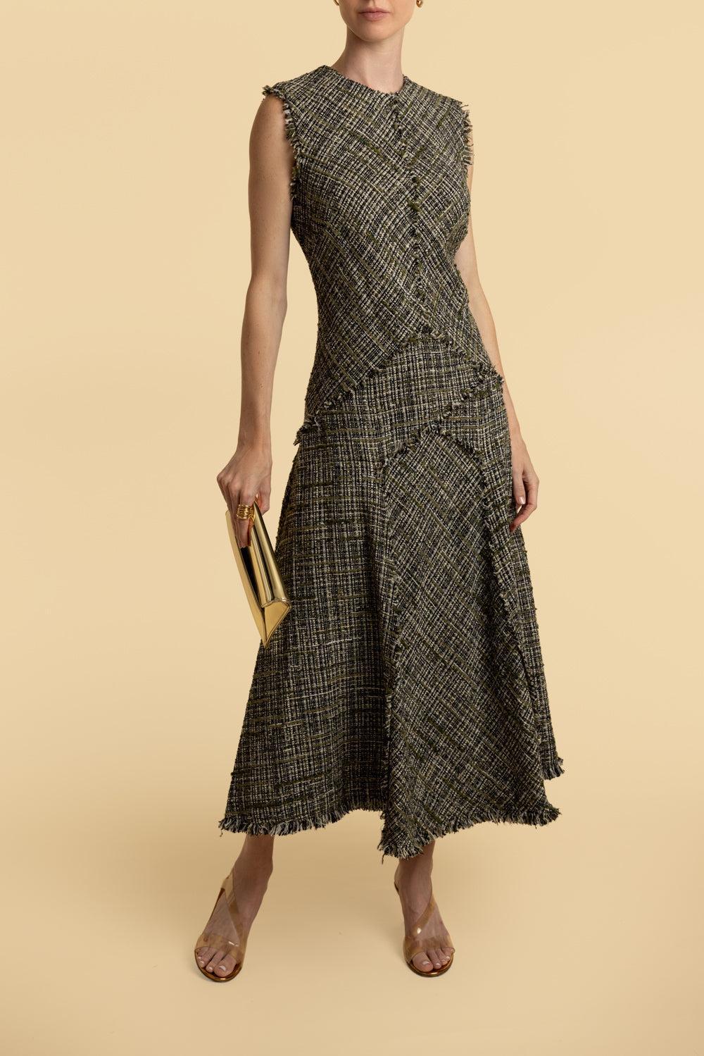 Sleeveless Midi Dress-DRKOLIV-6-CLOTHINGDRESSCASUAL-ERDEM