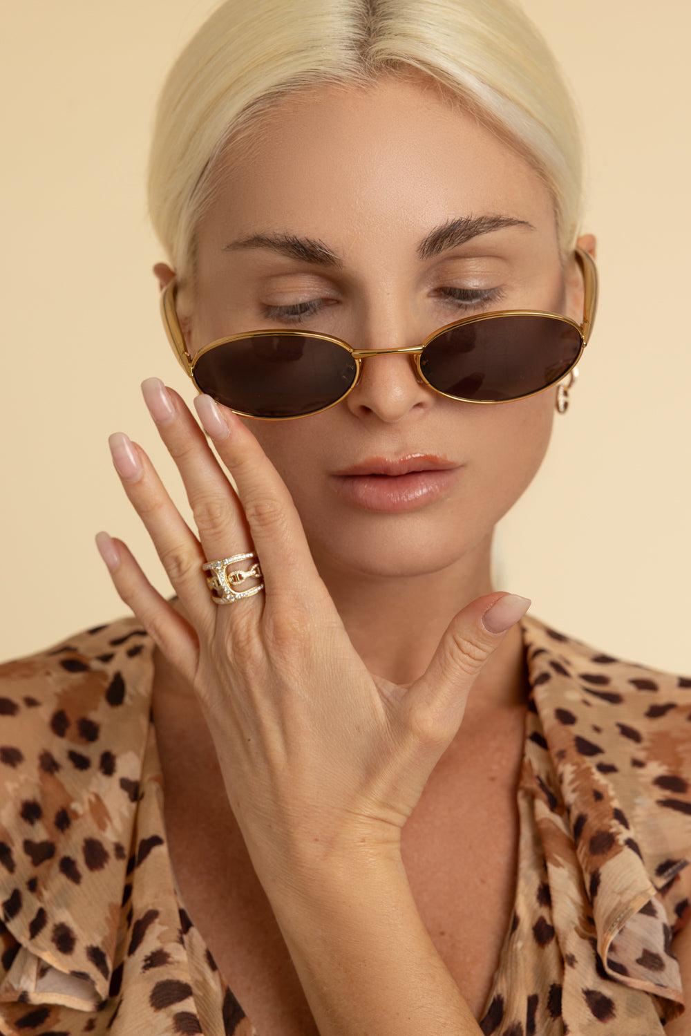 Sardine Oval Sunglasses-GLDGDGRY-ACCESSORIESUNGLASSES-BOTTEGA VENETA