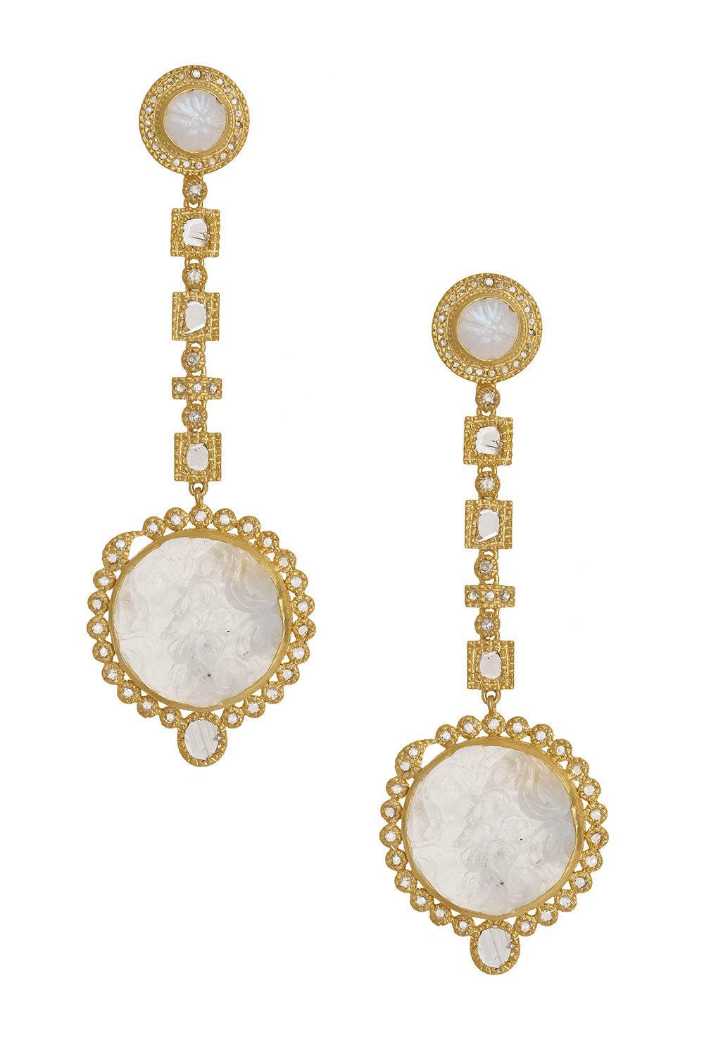 Moonstone Diamond Drop Earrings-YELLOW GOLD-JEWELRYFINE JEWELEARRING-COOMI