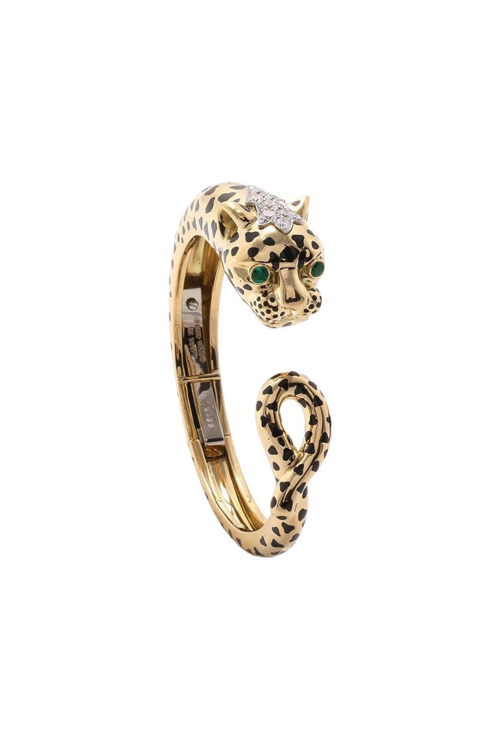 Black Leopard Loop Tail Cuff Bracelet-YELLOW GOLD-JEWELRYFINE JEWELBRACELET O-DAVID WEBB